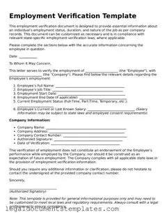 Legal Employment Verification Document