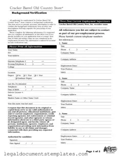 Free Cracker Barrel Background Check PDF Form