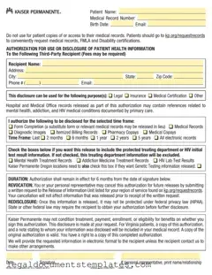 Free Kaiser Records Request PDF Form
