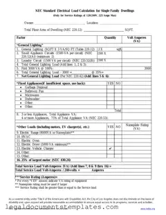 Free LADBS NEC Standard Electrical Load Calculation PDF Form