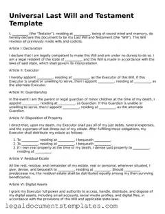 Legal Last Will and Testament Document