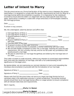 Legal Letter of Intent to Marry Document