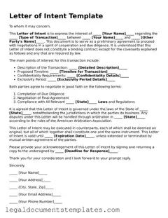 Legal Letter of Intent Document