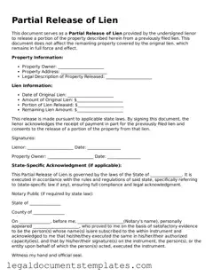 Legal Partial Release of Lien Document