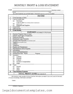 Free Profit And Loss PDF Form