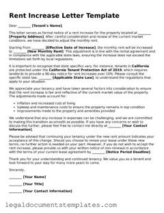 Legal Rent Increase Letter Document