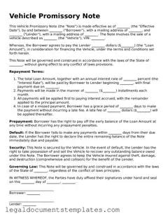 Legal Promissory Note for a Car Document