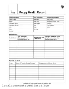 Free Puppy Health Record PDF Form