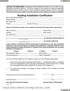 Free Roofing Certificate PDF Form