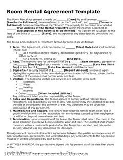 Legal Room Rental Agreement Document