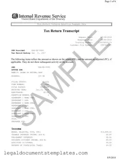 Free Sample Tax Return Transcript PDF Form