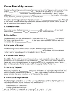 Legal Venue Rental Agreement Document