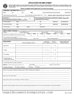 Free Starbucks Application PDF Form