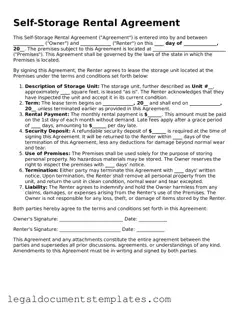 Legal Self-Storage Rental Agreement Document