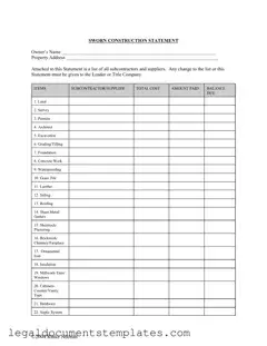 Free Sworn Construction Statement PDF Form