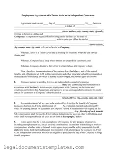 Free Tattoo Shop Artist Agreement PDF Form