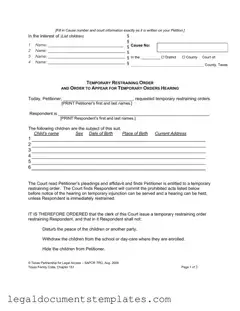 Free Texas Temporary Restraining Order PDF Form