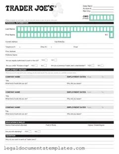 Free Trader Joe's application PDF Form