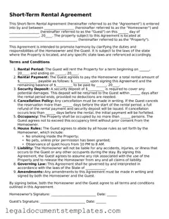Legal Short-Term Rental Contract Document