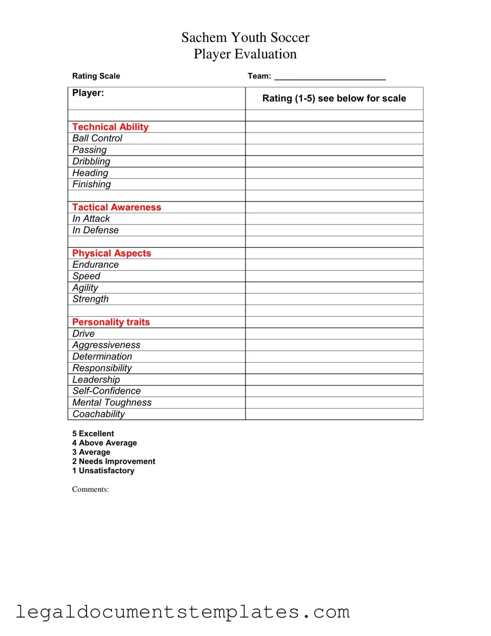 Free Soccer Player Evaluation PDF Form