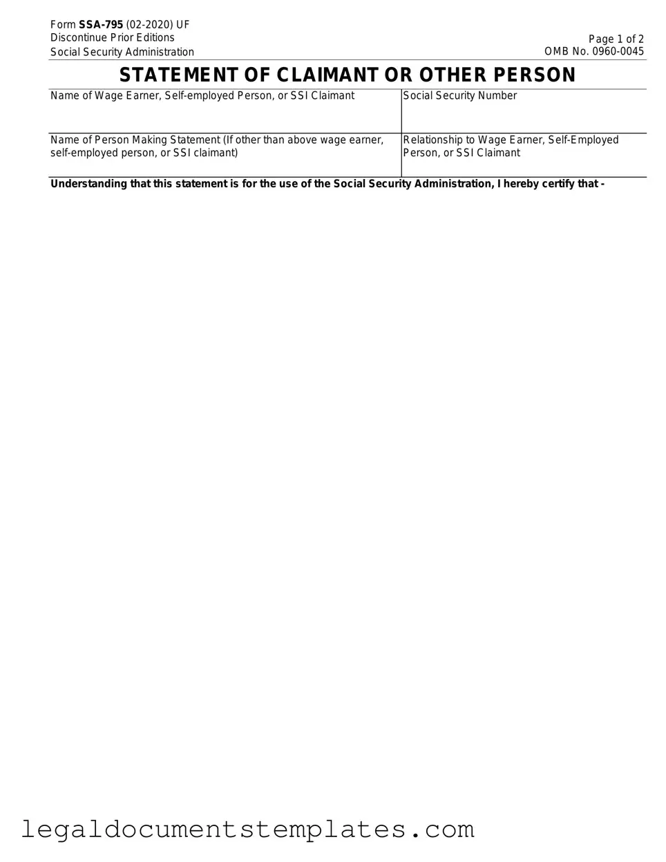Free SSA SSA-795 PDF Form
