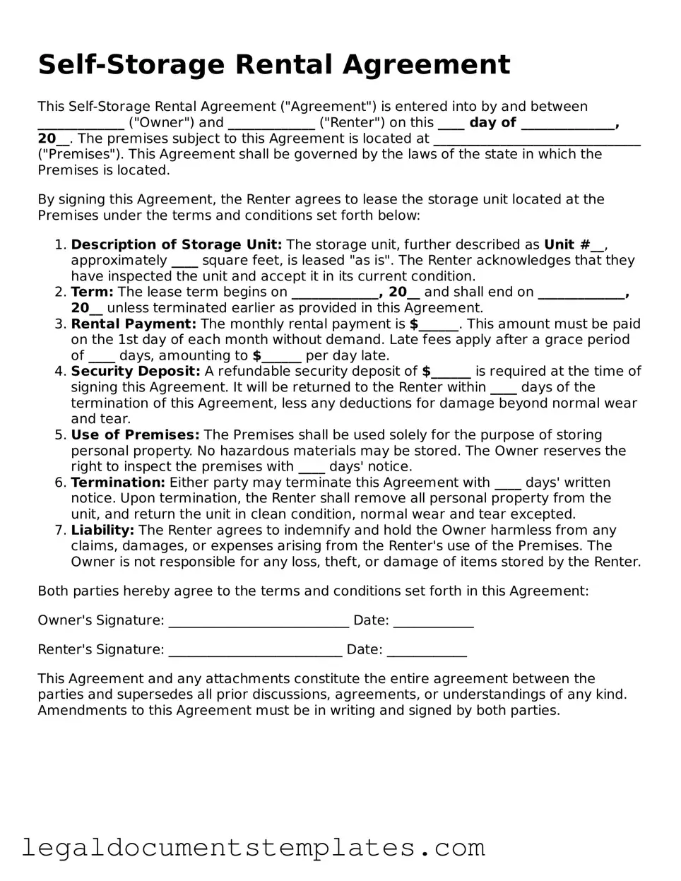 Legal Self-Storage Rental Agreement Document