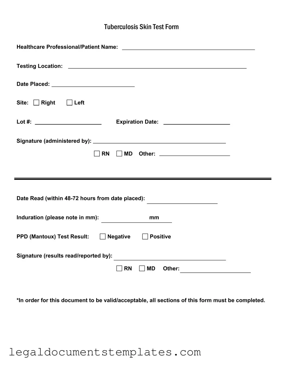 Free Tb Test PDF Form