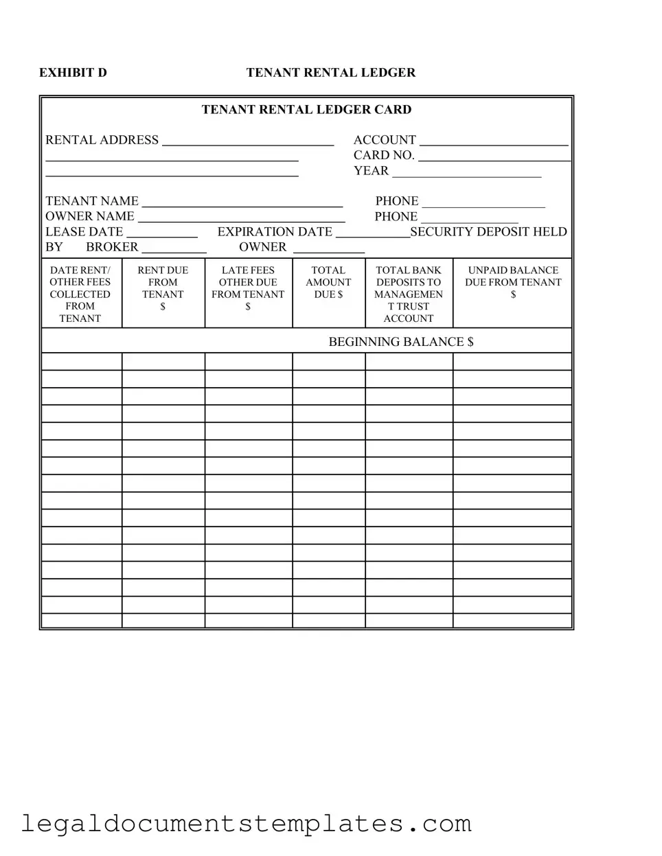Free Tenant Ledger Card PDF Form