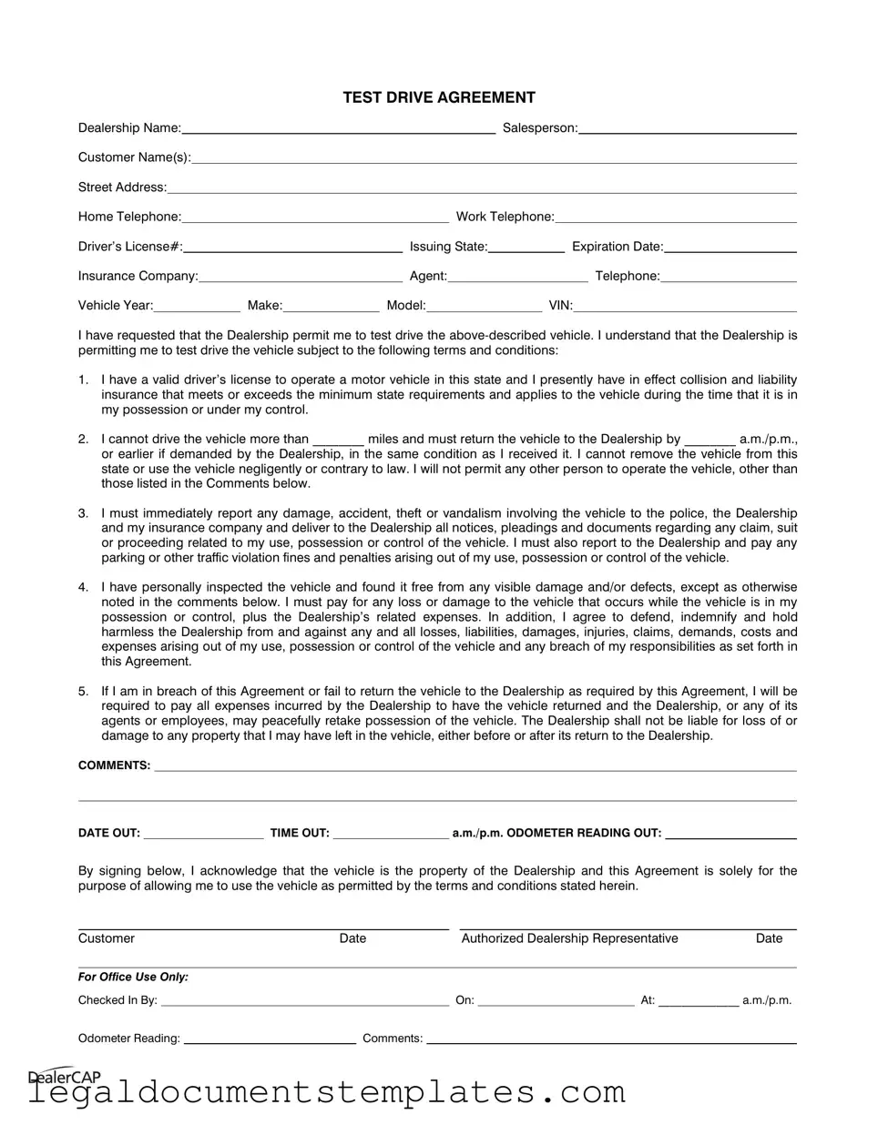 Free Test Drive PDF Form
