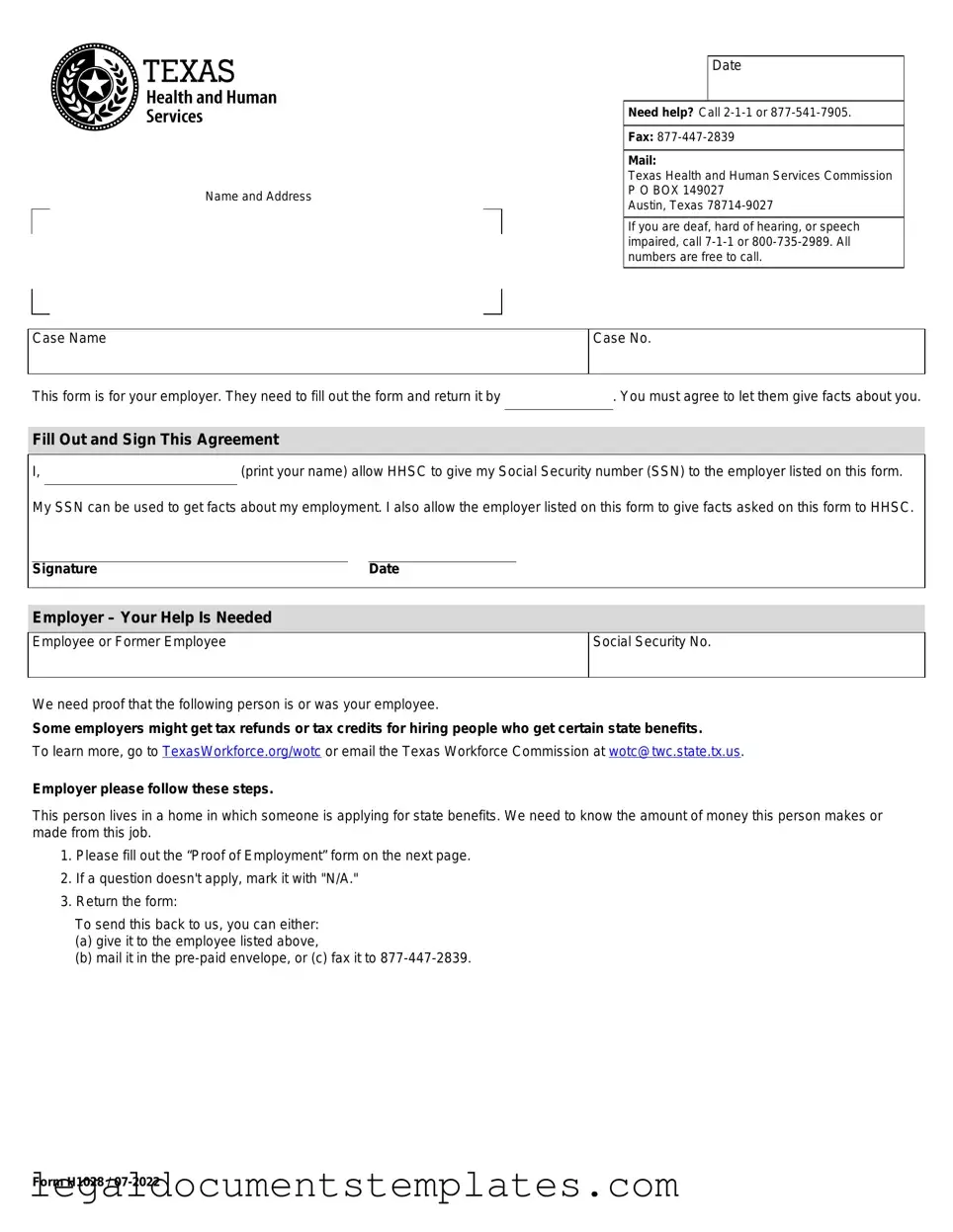 Free Texas Employment Verification PDF Form
