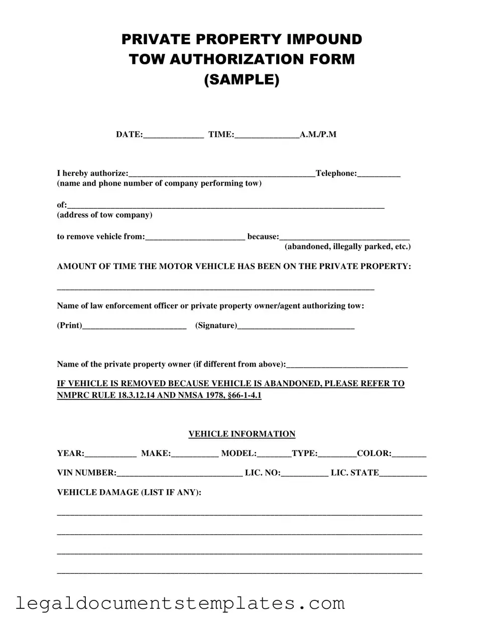 Free Tow Authorization PDF Form