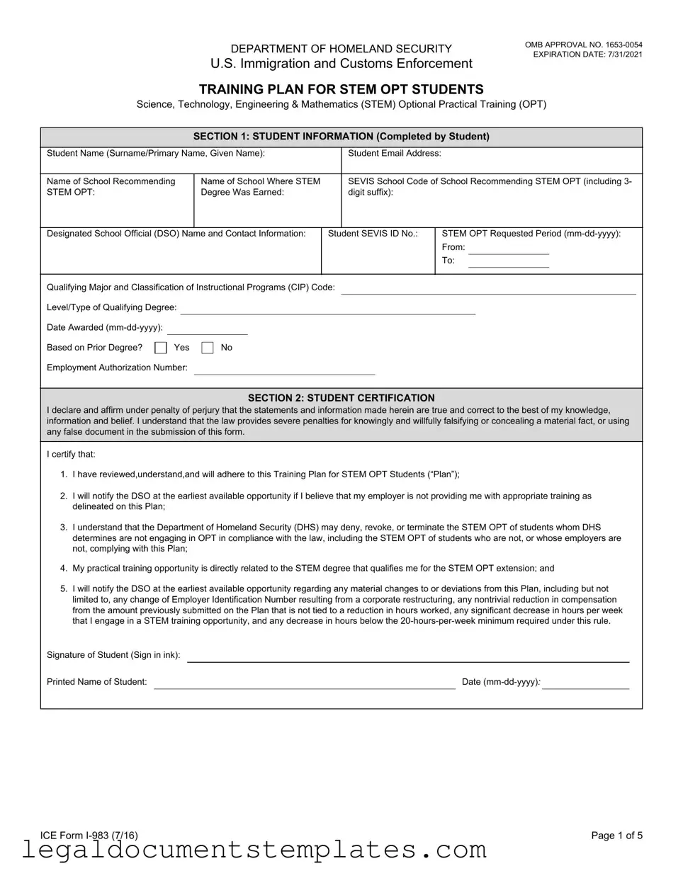 Free ICE I-983 PDF Form