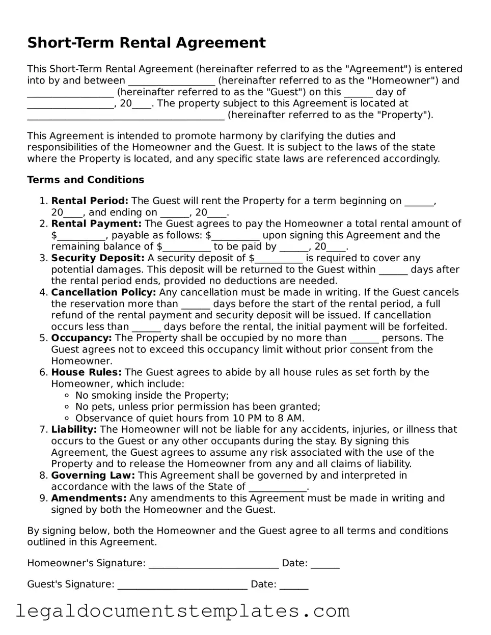 Legal Short-Term Rental Contract Document