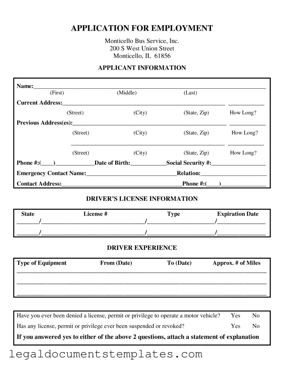 Free Truck Driver Job PDF Form