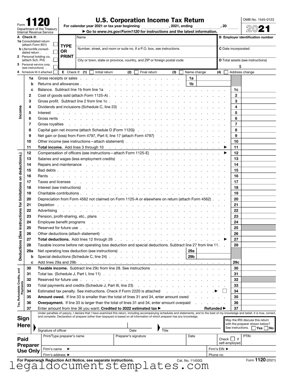 Free IRS 1120 PDF Form