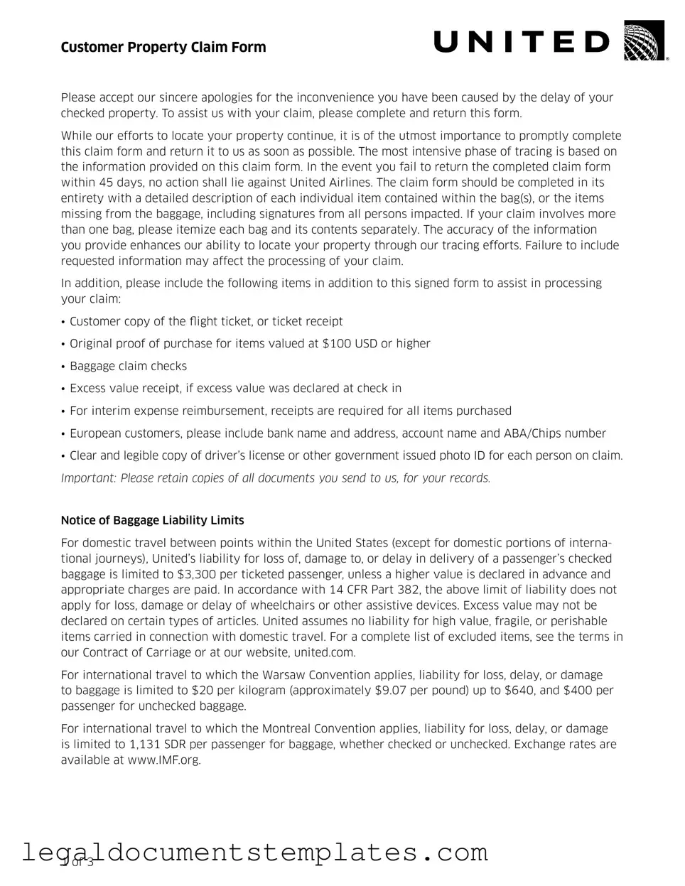 Free United Airlines PDF Form