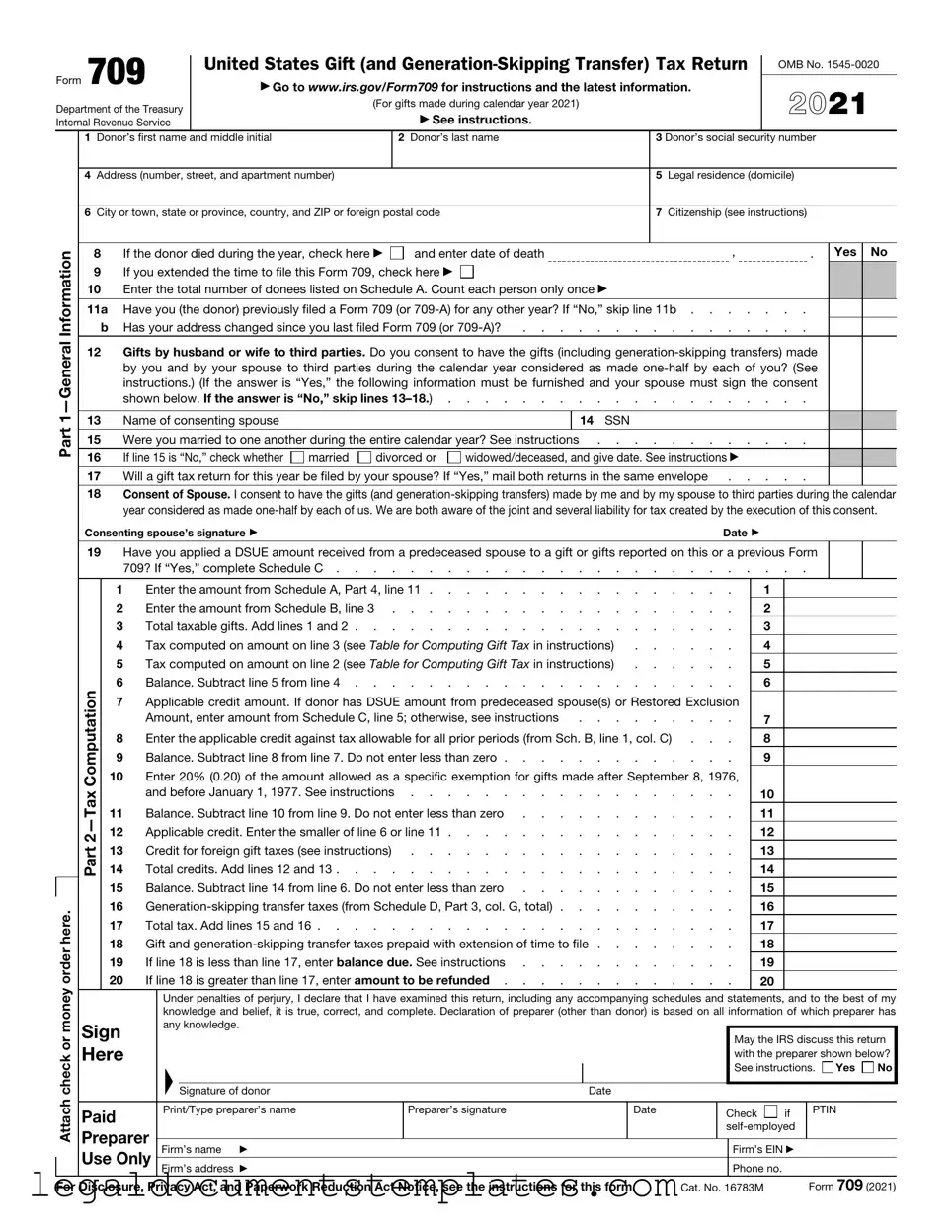 Free IRS 709 PDF Form
