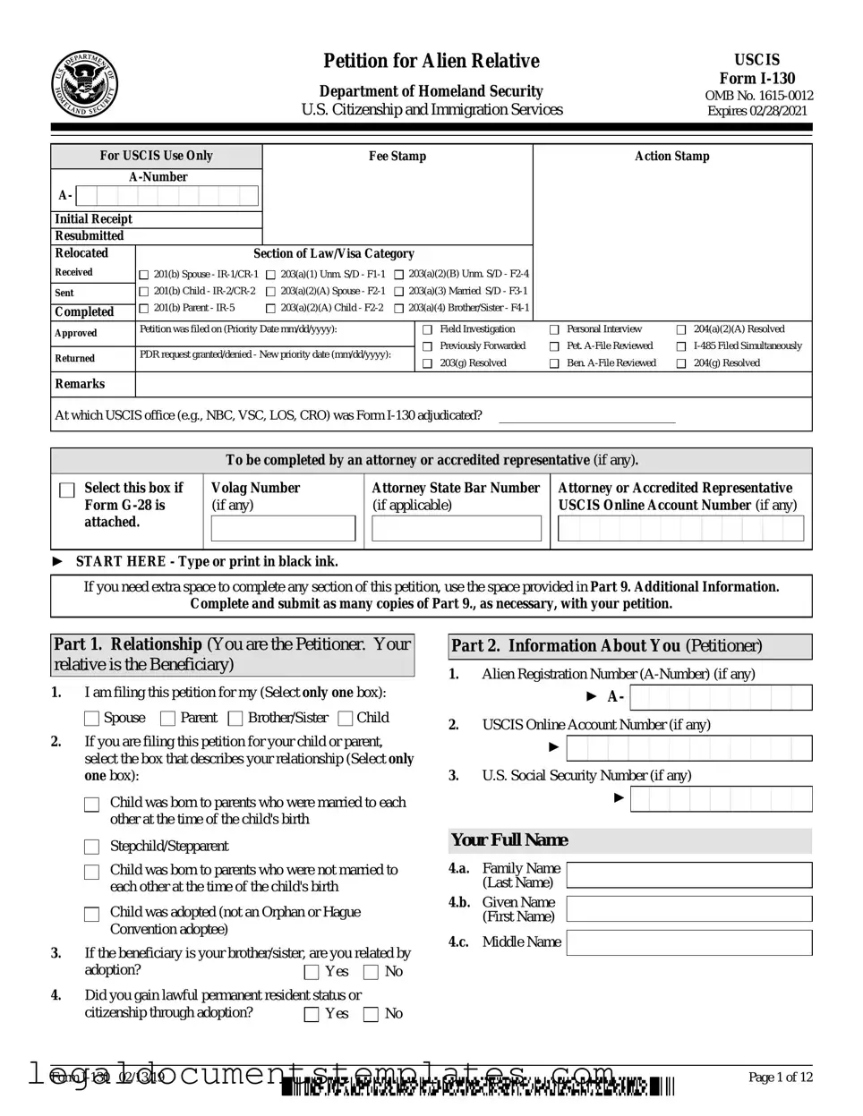 Free USCIS I-130 PDF Form