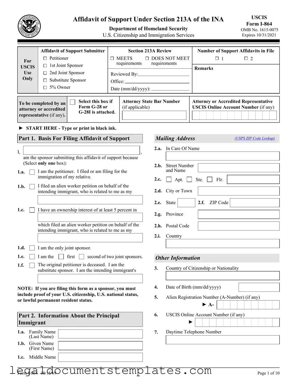 Free USCIS I-864 PDF Form