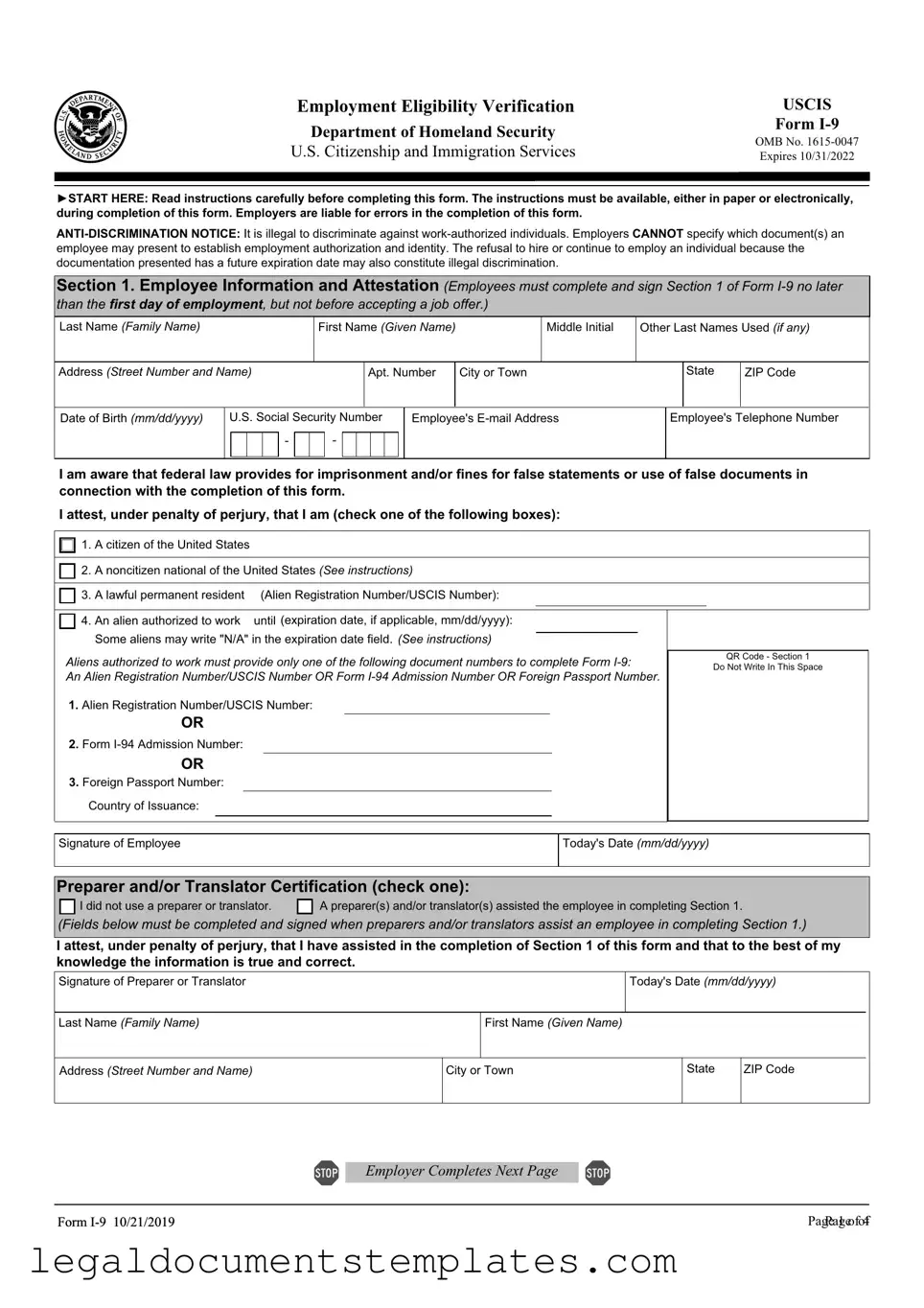 Free USCIS I-9 PDF Form