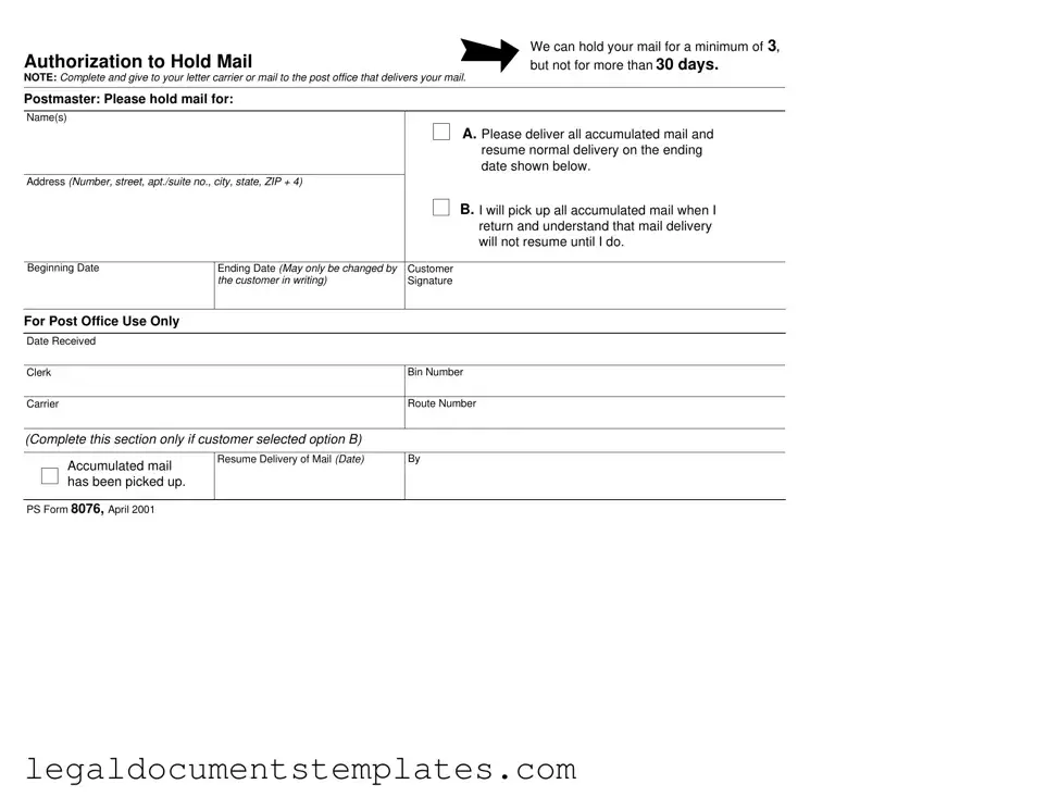 Free Usps Hold Mail Request PDF Form