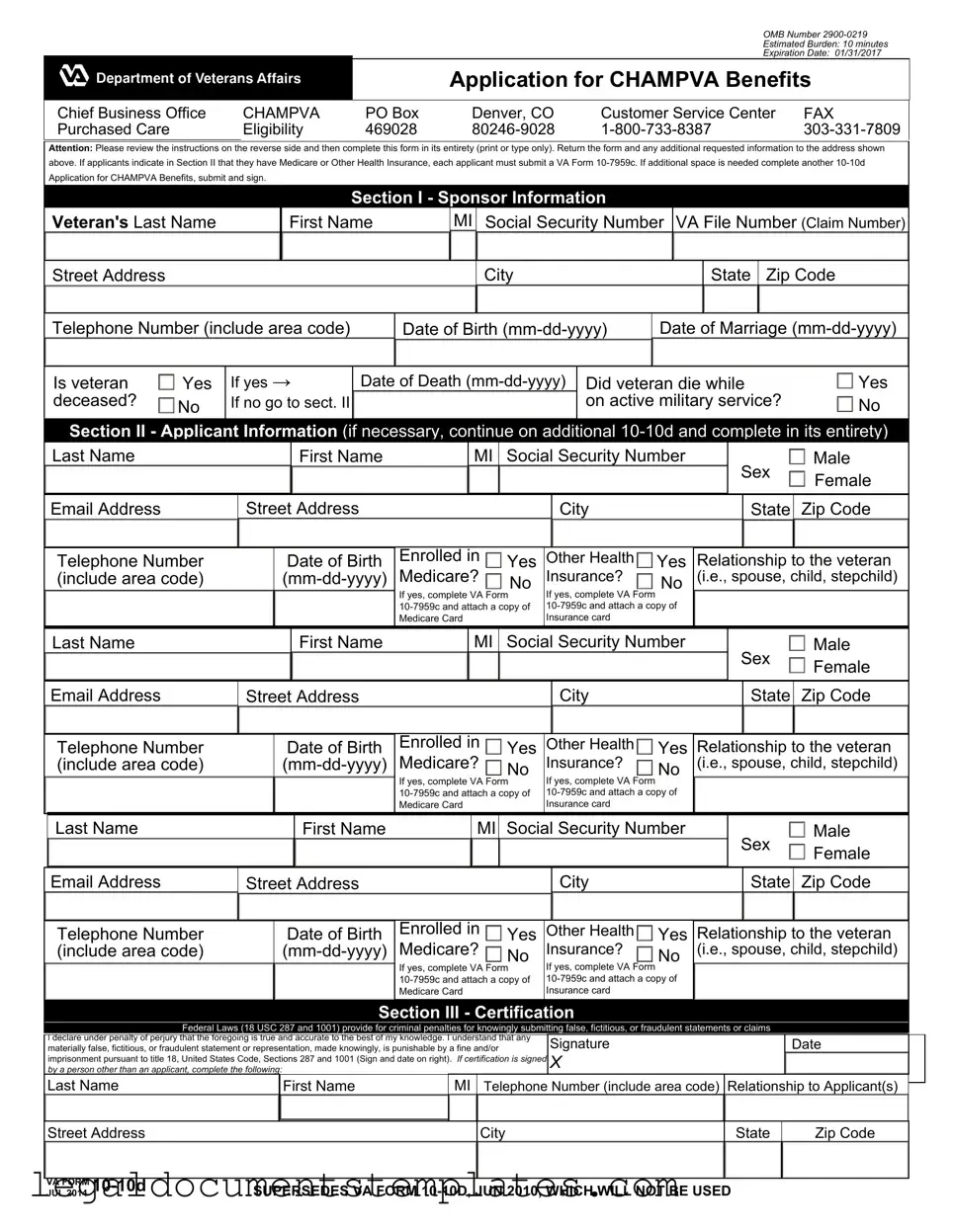 Free Va 10 10D PDF Form