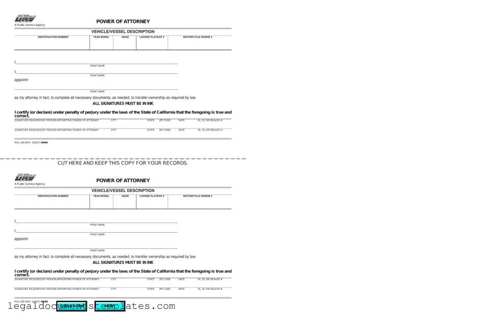Free Vehicle POA REG 260 PDF Form