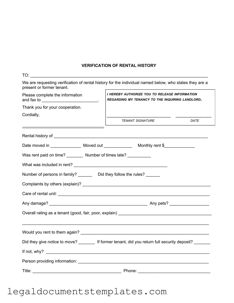 Free Verification Rental PDF Form