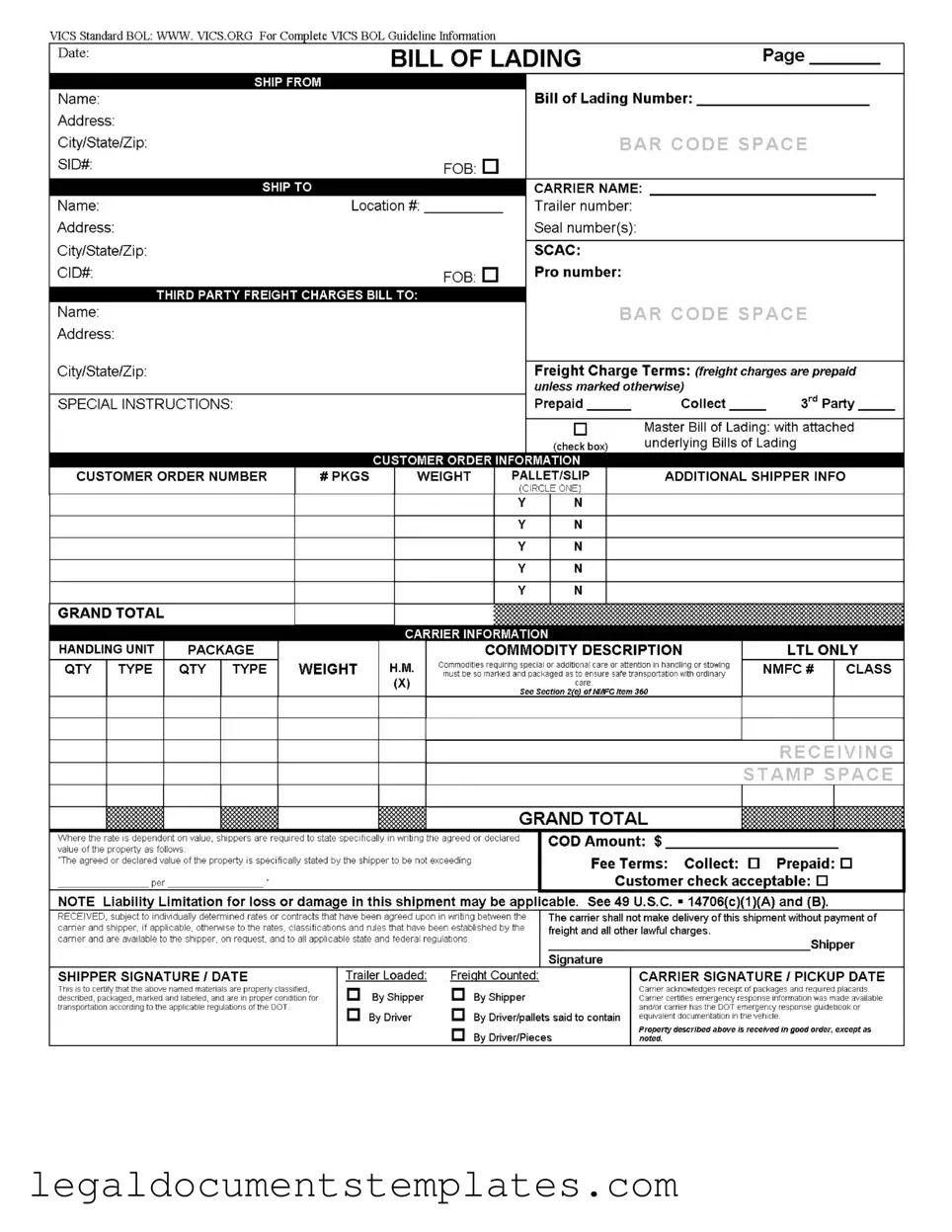 Free Vics Bol PDF Form