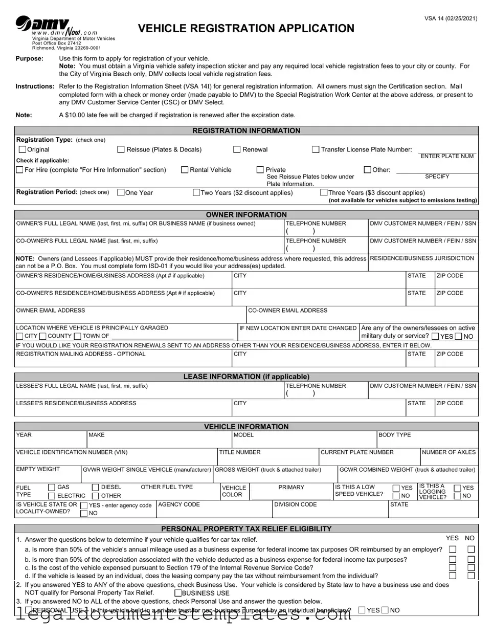 Free Virginia Dmv Registration PDF Form