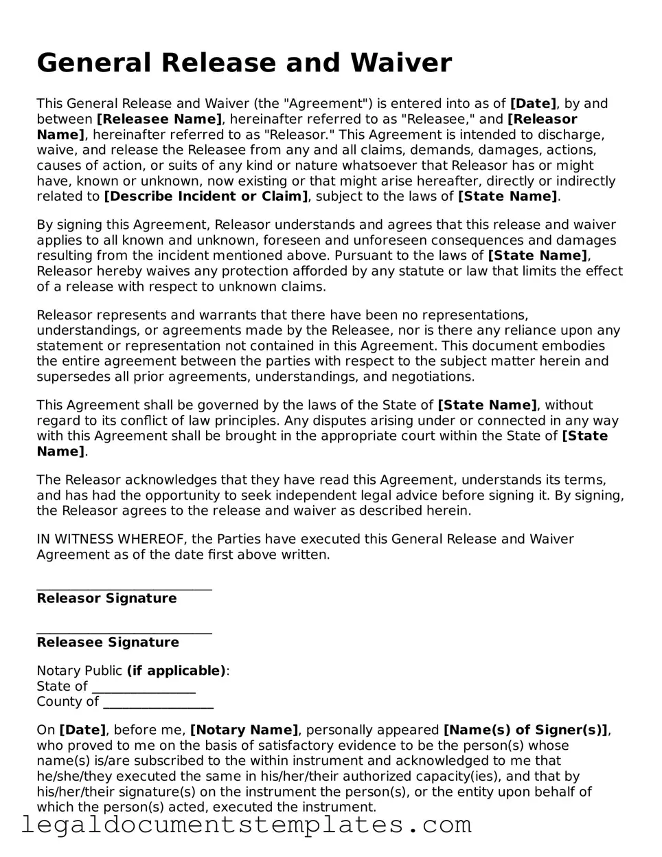 Legal General Release and Waiver Document