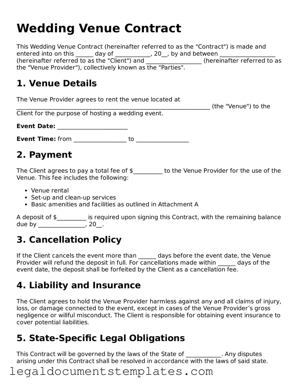 Legal Wedding Venue Contract Document
