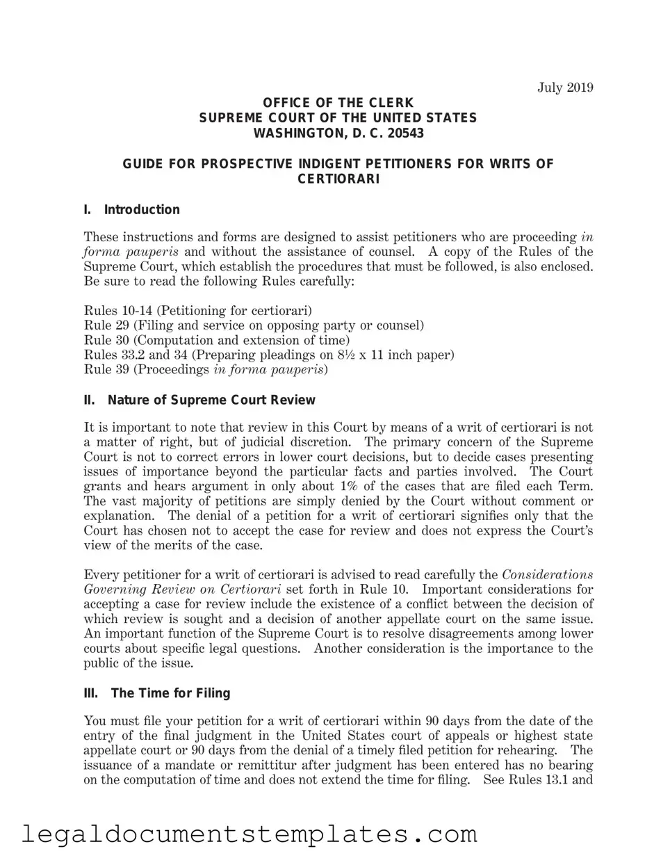 Free Writ Of Certiorari PDF Form