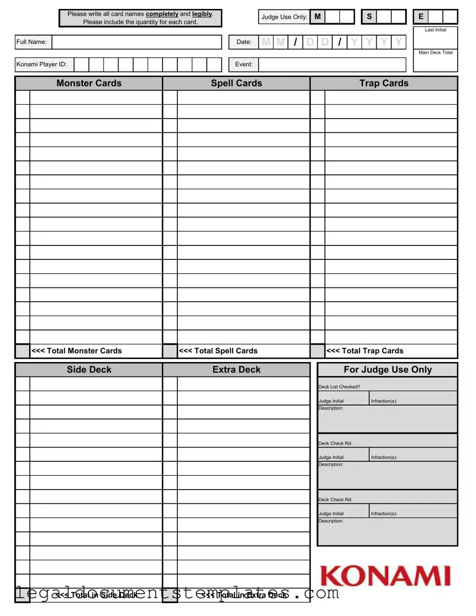Free Konami Decklist PDF Form